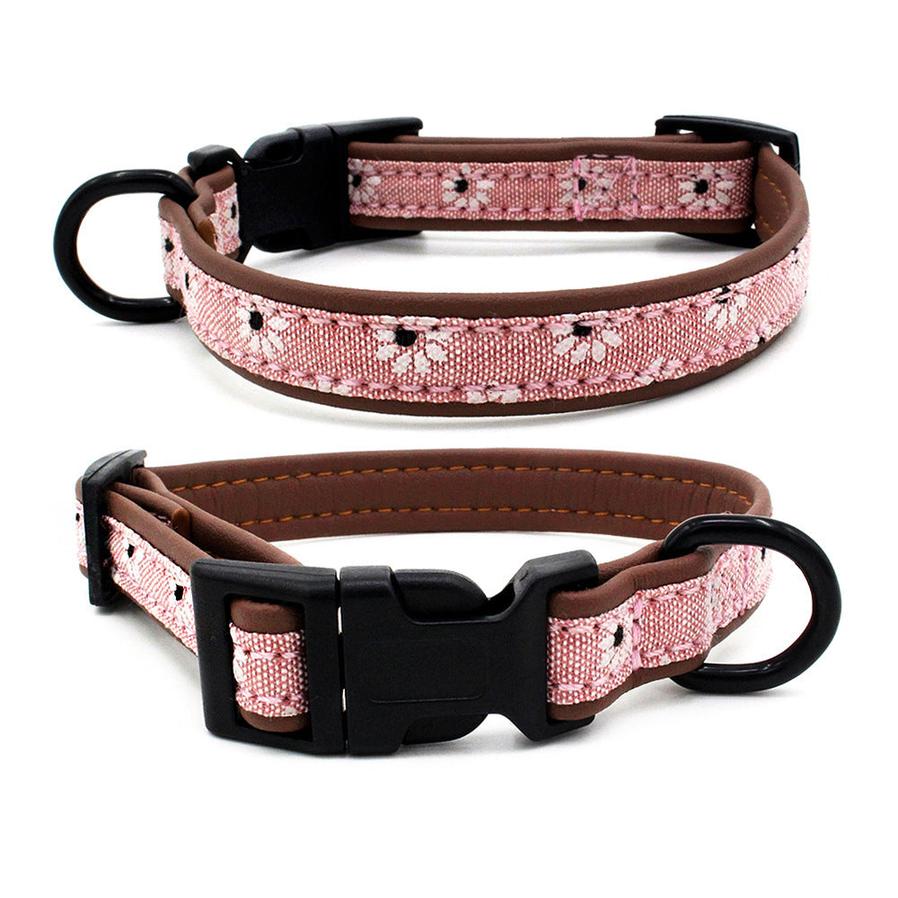 JMT-278858 Light Blue and Pink Dog Collar with Plastic Buckle - Adjustable Sizes XS to L for Comfort and Style