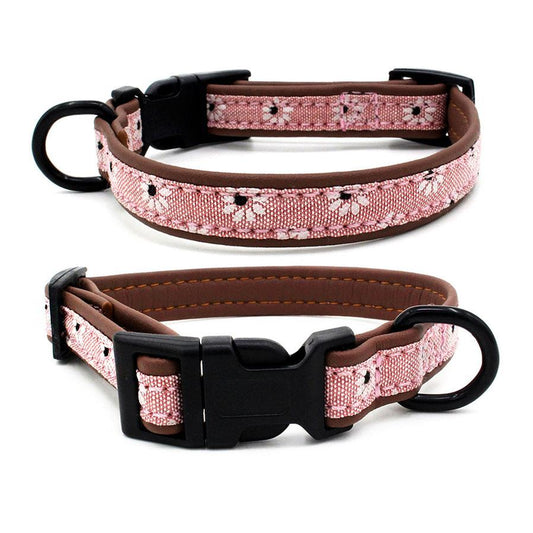 JMT-278858 Light Blue and Pink Dog Collar with Plastic Buckle - Adjustable Sizes XS to L for Comfort and Style