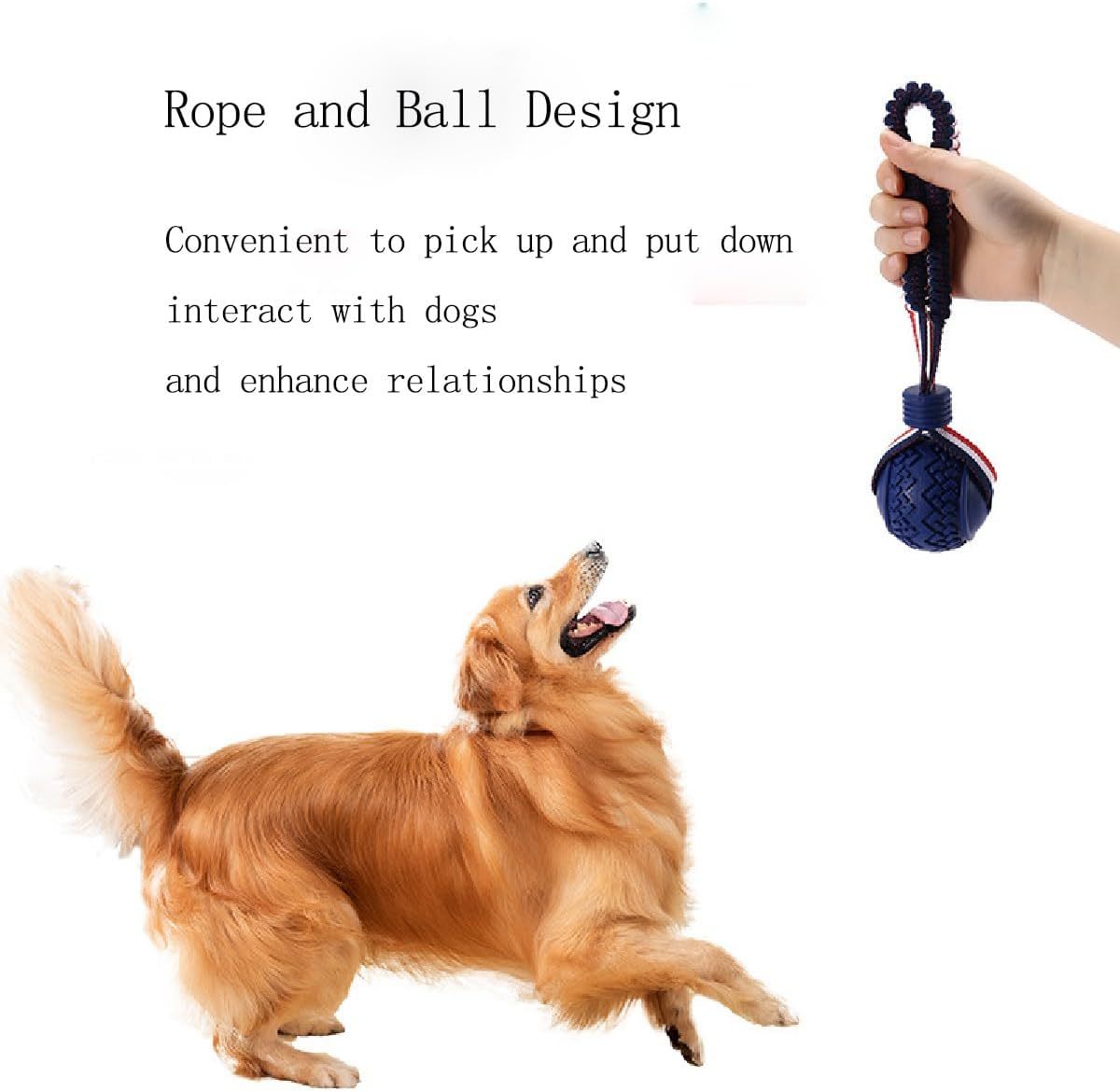 JMT-279178 Durable Dog Ball with Rope for Small to Medium Dogs - Non-Toxic and Tooth-Cleaning Toy