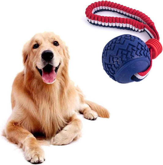 JMT-279178 Durable Dog Ball with Rope for Small to Medium Dogs - Non-Toxic and Tooth-Cleaning Toy