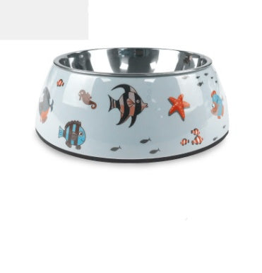 JMT-279370 Stainless Steel Cat and Dog Bowl Set with Melamine Base - Various Patterns and Sizes Available