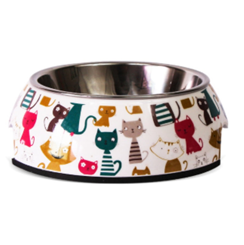 JMT-279370 Stainless Steel Cat and Dog Bowl Set with Melamine Base - Various Patterns and Sizes Available