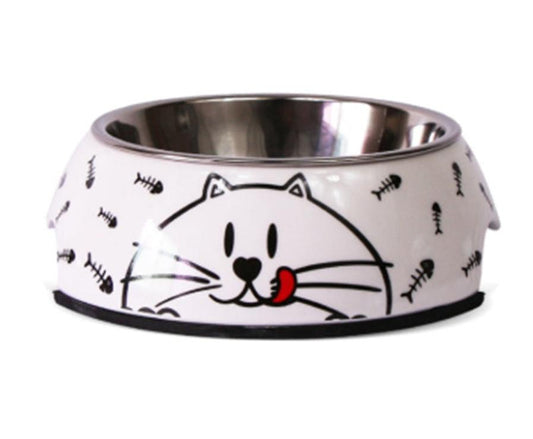 JMT-279370 Stainless Steel Cat and Dog Bowl Set with Melamine Base - Various Patterns and Sizes Available