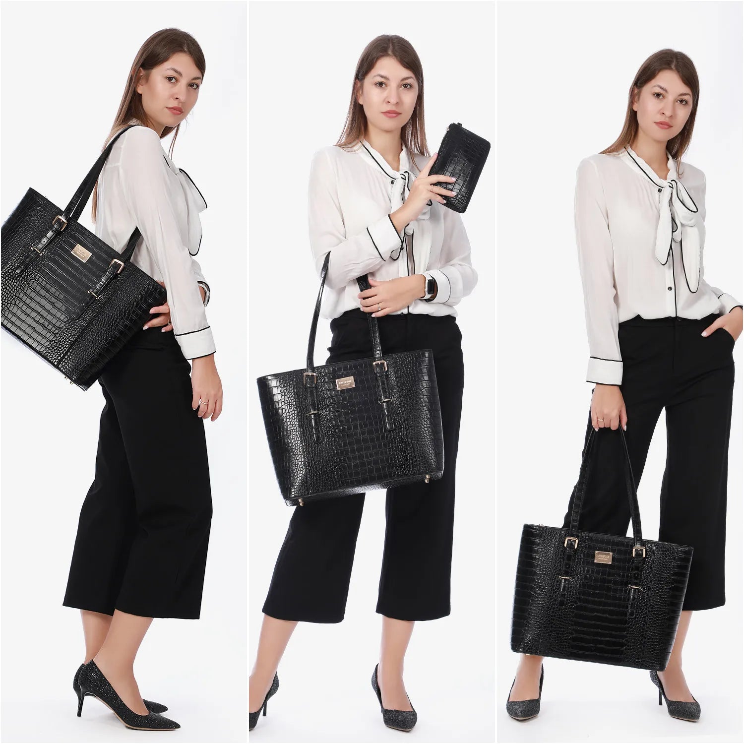 JMT-281162 Elegant 15.6 Inch Laptop Tote Bag for Women - Spacious 2-Piece Handbag Set