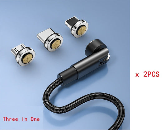 JMT-281674 3-in-1 540° Rotating Magnetic Data Cable – Mini USB, Micro USB, Type-C, 1m & 2m Length Options