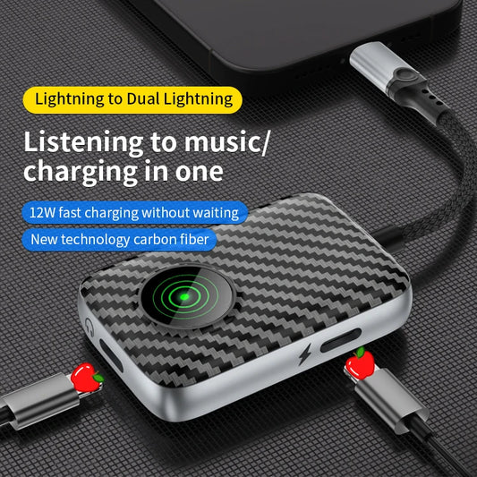JMT-282314 8-Pin Audio Aux Splitter Adapter for iPhone - 2-in-1 Headphone Jack with Luminous USB Cable