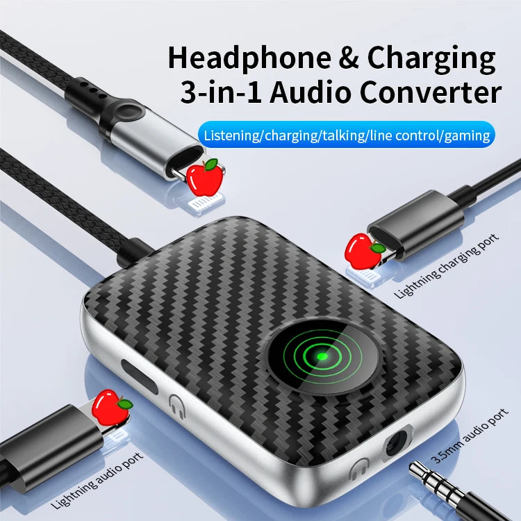 JMT-282314 8-Pin Audio Aux Splitter Adapter for iPhone - 2-in-1 Headphone Jack with Luminous USB Cable