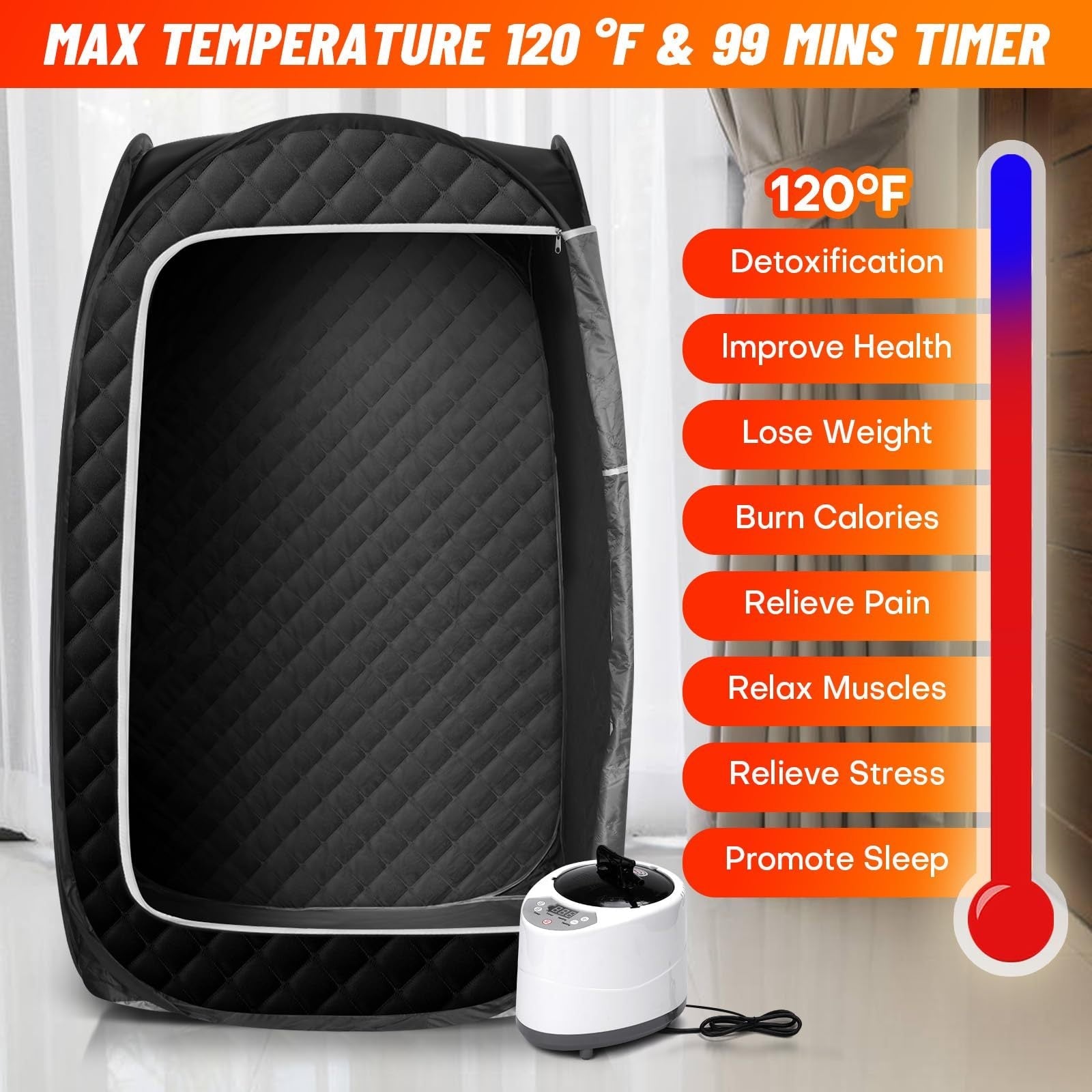 JMT-282890 Portable Full Body Steam Sauna Tent with 2.6L Steam Generator, Remote Control, and Folding Chair