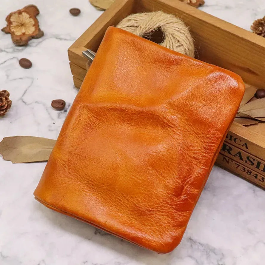 JMT-283018 Vintage Vegetable Tanned Leather Multi-Card Zipper Wallet for Men