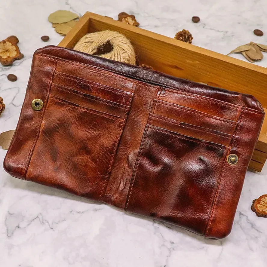JMT-283018 Vintage Vegetable Tanned Leather Multi-Card Zipper Wallet for Men