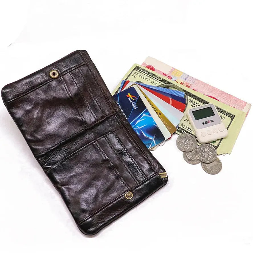 JMT-283018 Vintage Vegetable Tanned Leather Multi-Card Zipper Wallet for Men