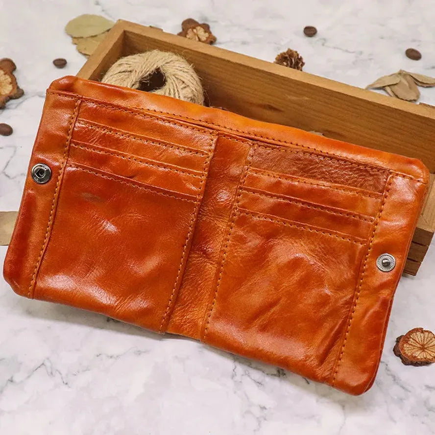 JMT-283018 Vintage Vegetable Tanned Leather Multi-Card Zipper Wallet for Men