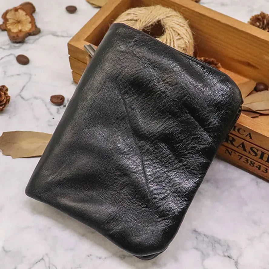 JMT-283018 Vintage Vegetable Tanned Leather Multi-Card Zipper Wallet for Men