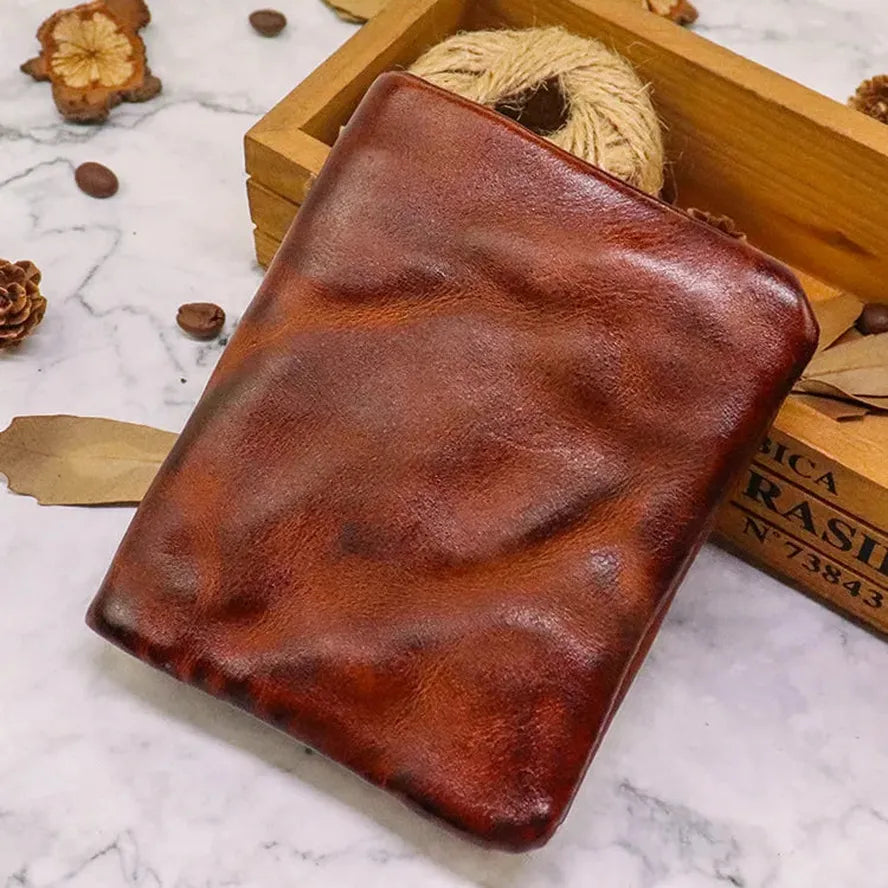 JMT-283018 Vintage Vegetable Tanned Leather Multi-Card Zipper Wallet for Men