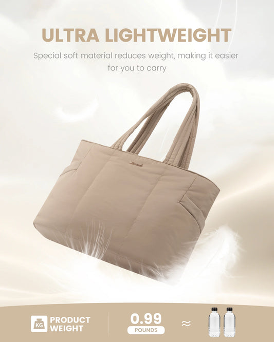 JMT-283466 Puffer Tote Bag with Laptop Compartment and Stylish Clutch for Women