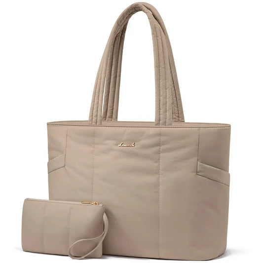 JMT-283466 Puffer Tote Bag with Laptop Compartment and Stylish Clutch for Women