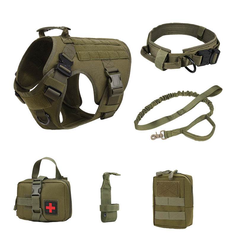 JMT-283978 Dog Training Tactical Vest Set - 6-Piece Combat Outfit in Black, Army Green, Brown, and CP Camouflage