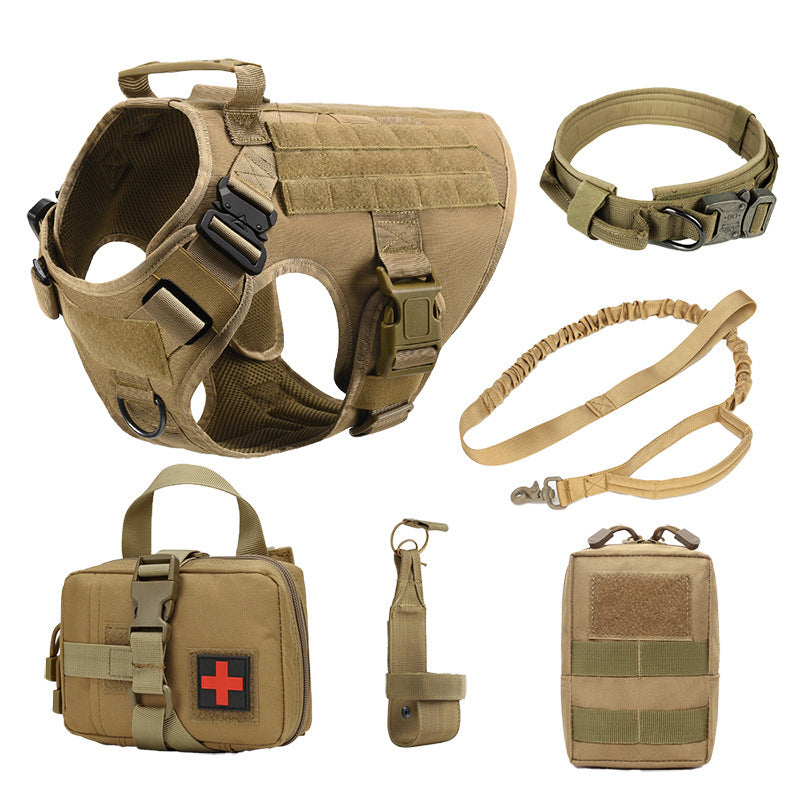 JMT-283978 Dog Training Tactical Vest Set - 6-Piece Combat Outfit in Black, Army Green, Brown, and CP Camouflage
