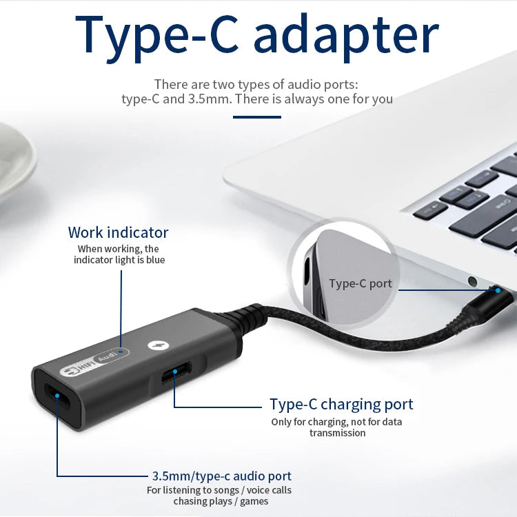 JMT-284298 2-in-1 USB-C to 3.5mm Audio Adapter for Smartphones and Tablets