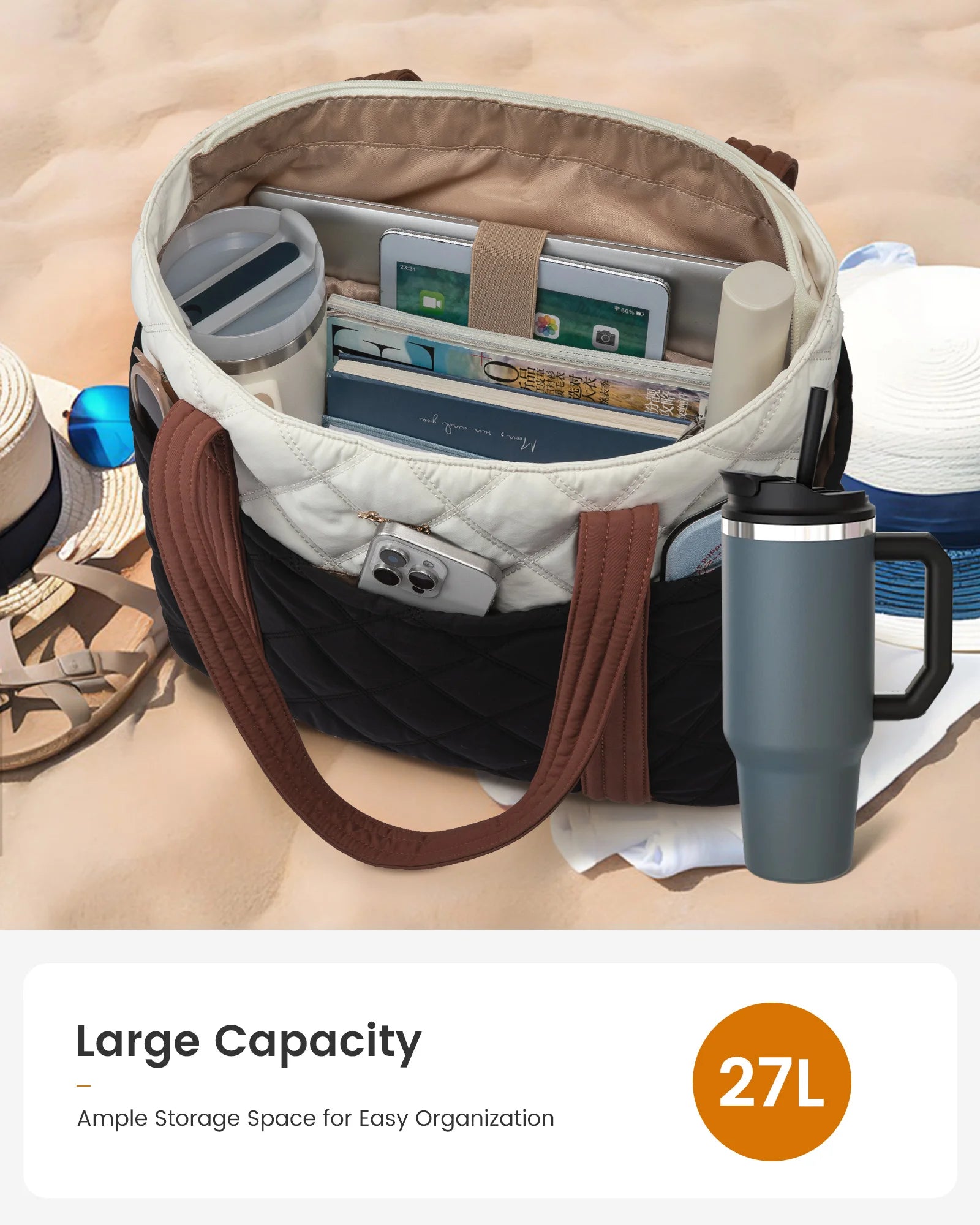 JMT-284618 Puffer Tote Bag for Travel, Work, Gym, and Nursing with Large Capacity for Laptops and Essentials