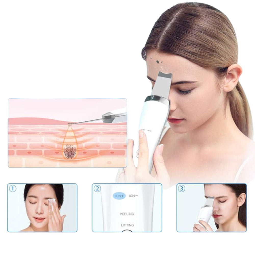 JMT-284938 Ultrasonic Skin Scrubber Face Spatula for Deep Cleaning and Lifting, Handheld Mini Facial Tool with USB Charging