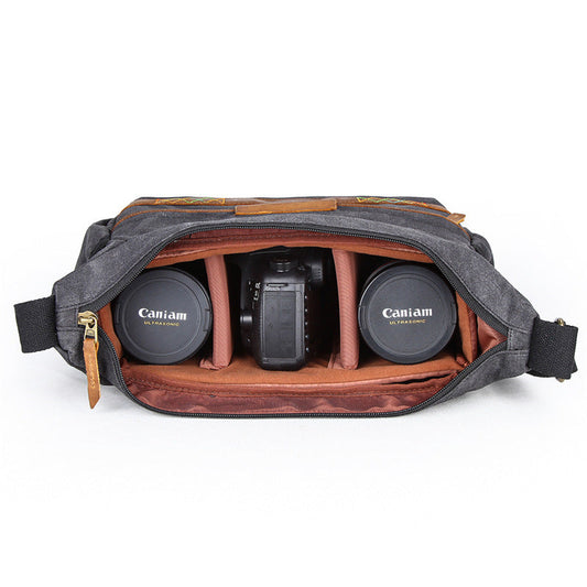 JMT-285130 Waterproof Canvas SLR Camera Messenger Bag with Soft Handle and Zipper Closure