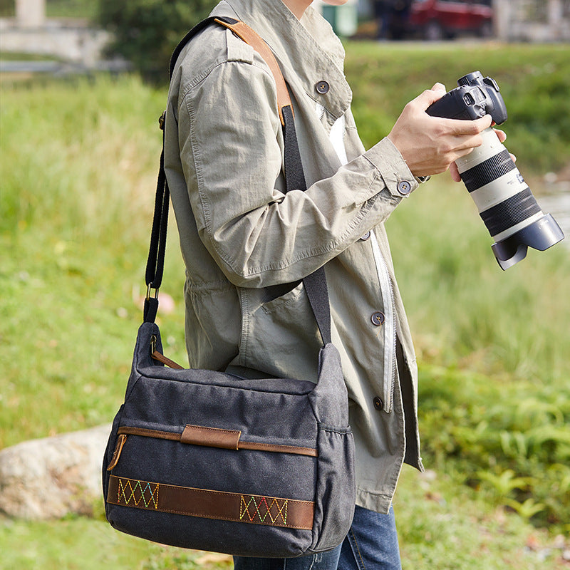 JMT-285130 Waterproof Canvas SLR Camera Messenger Bag with Soft Handle and Zipper Closure