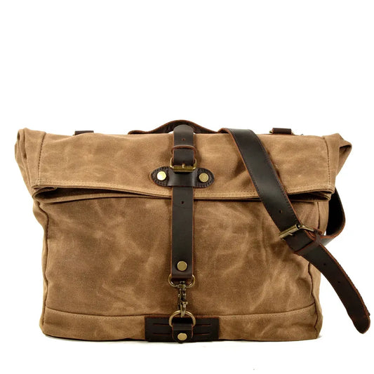JMT-285322 Waterproof Motorcycle Side Backpack – Vintage Canvas Saddle Bag with Multiple Pockets and Zipper Closure