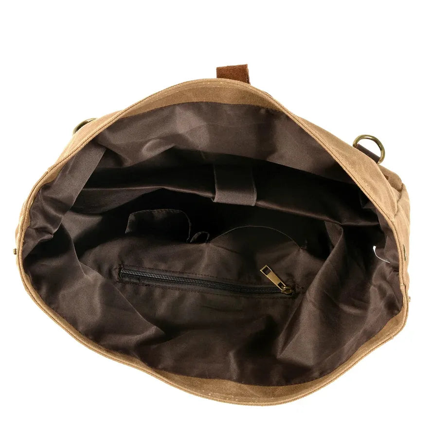 JMT-285322 Waterproof Motorcycle Side Backpack – Vintage Canvas Saddle Bag with Multiple Pockets and Zipper Closure