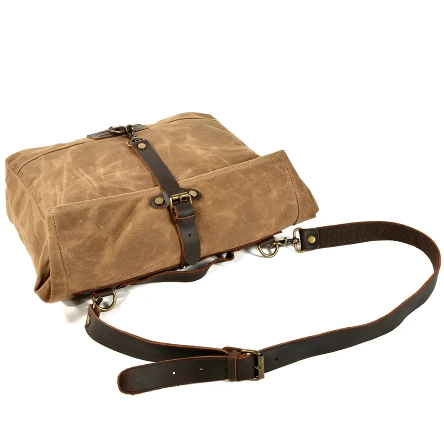 JMT-285322 Waterproof Motorcycle Side Backpack – Vintage Canvas Saddle Bag with Multiple Pockets and Zipper Closure