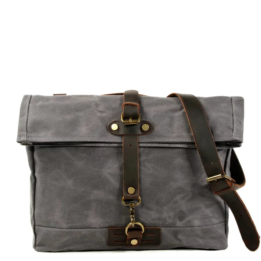 JMT-285322 Waterproof Motorcycle Side Backpack – Vintage Canvas Saddle Bag with Multiple Pockets and Zipper Closure