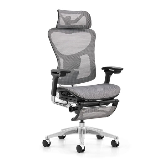 JMT-285386 Ergonomic Adjustable White Mesh Lumbar Support Office Chair with Footrest for Big and Tall Users