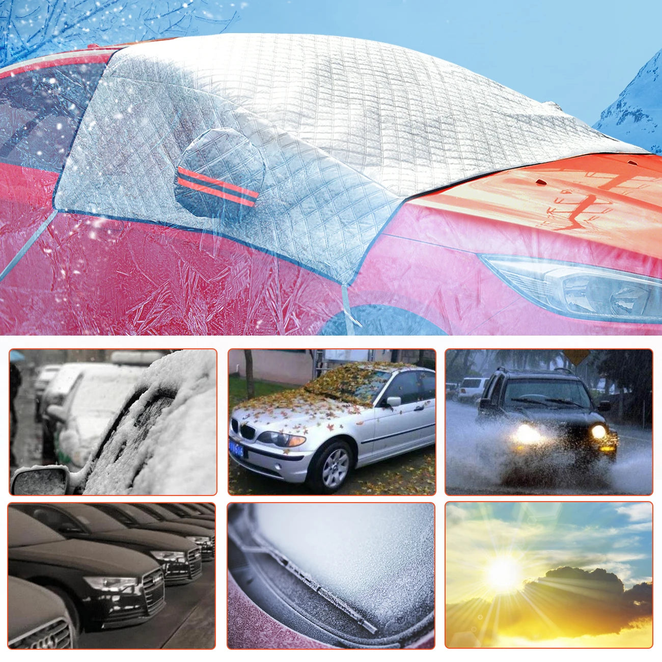 JMT-285578 Snow Windshield Cover and Sunshade for Vehicles - Protects Against Snow, Ice, and Sun Damage