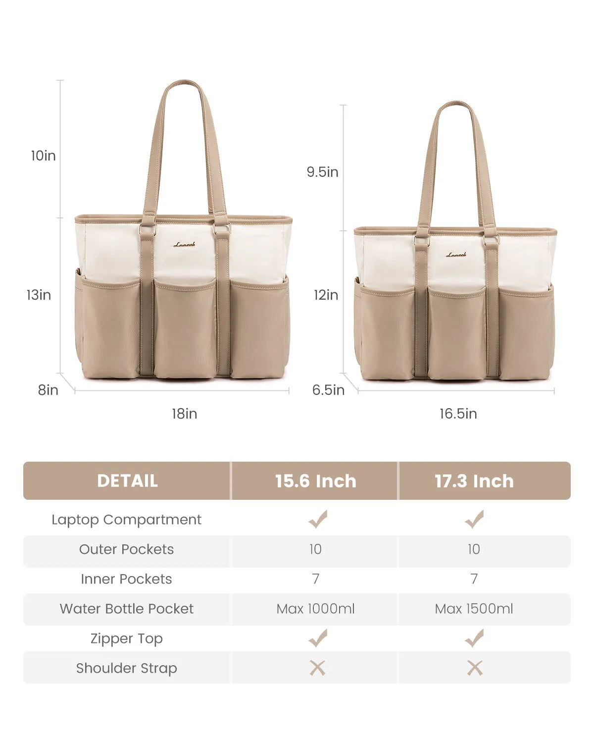 JMT-285770 Multi-Pockets Waterproof Large Laptop Tote Bag for Work, Travel, and College