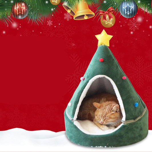 JMT-286410 Festive Christmas Tree Pet Litter with Soft Plush Cover for Cats and Dogs