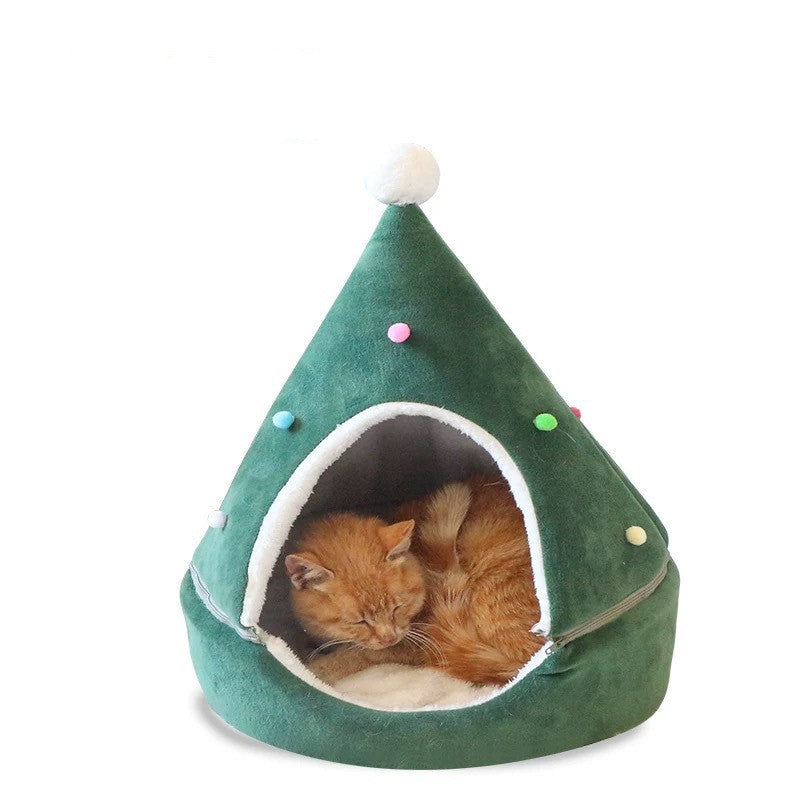 JMT-286410 Festive Christmas Tree Pet Litter with Soft Plush Cover for Cats and Dogs