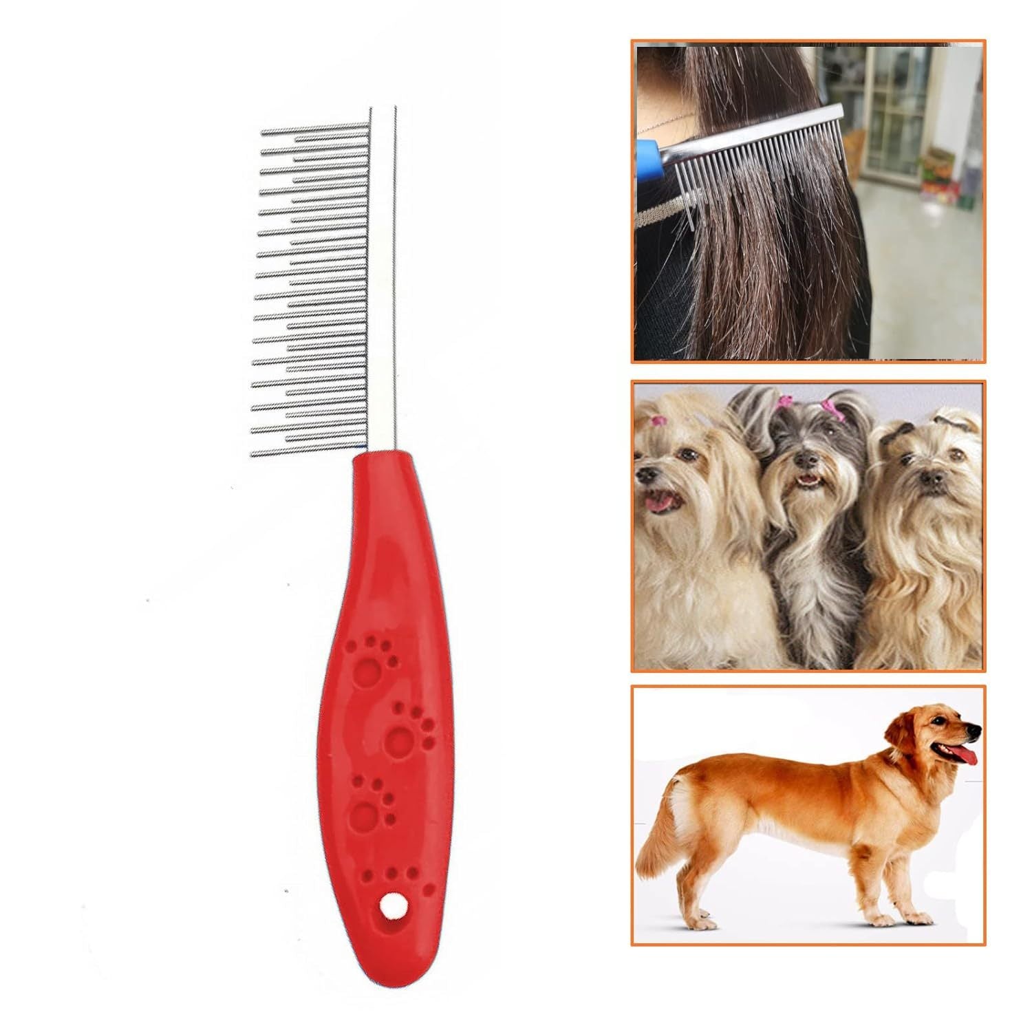 JMT-286922 Dual-Function Pet Comb for Dogs and Cats - Stainless Steel Detangler with Short and Long Teeth for Grooming and Dematting