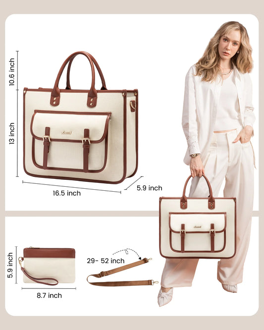 JMT-288074 Lightweight Canvas Laptop Tote Bag for Women, 15.6-Inch Shoulder Messenger Bag for Work and School
