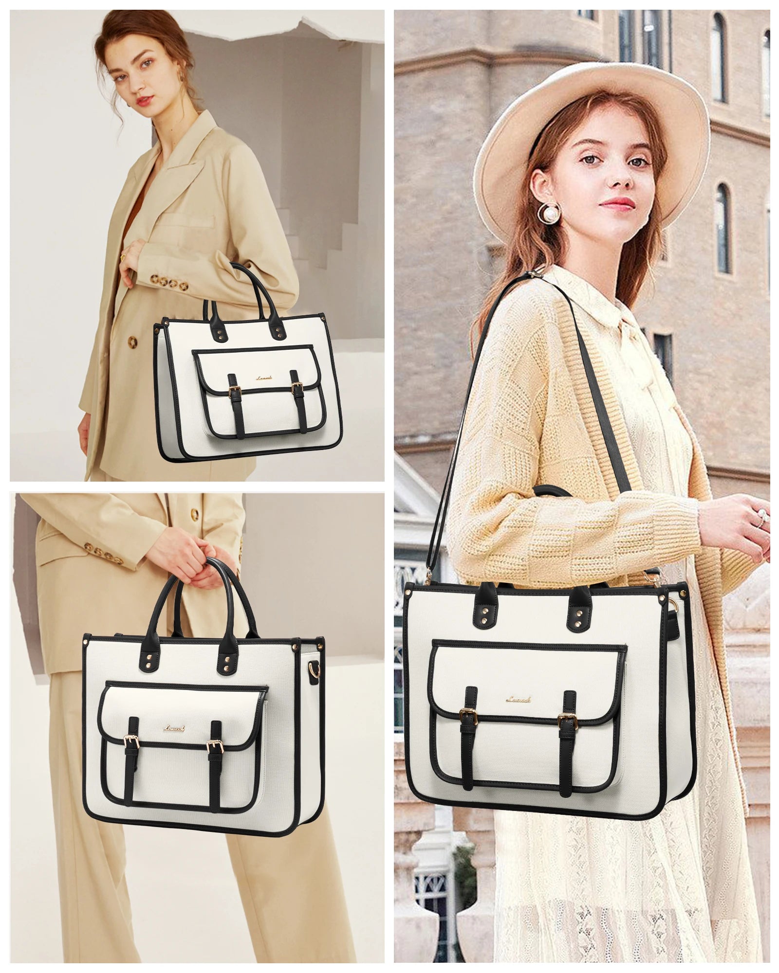 JMT-288074 Lightweight Canvas Laptop Tote Bag for Women, 15.6-Inch Shoulder Messenger Bag for Work and School