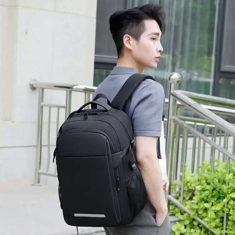 JMT-288266 Waterproof Black Laptop Backpack with USB Charging Port for School and Travel