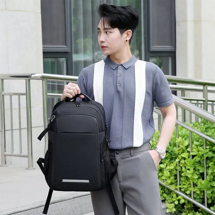JMT-288266 Waterproof Black Laptop Backpack with USB Charging Port for School and Travel