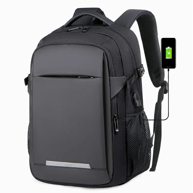 JMT-288266 Waterproof Black Laptop Backpack with USB Charging Port for School and Travel