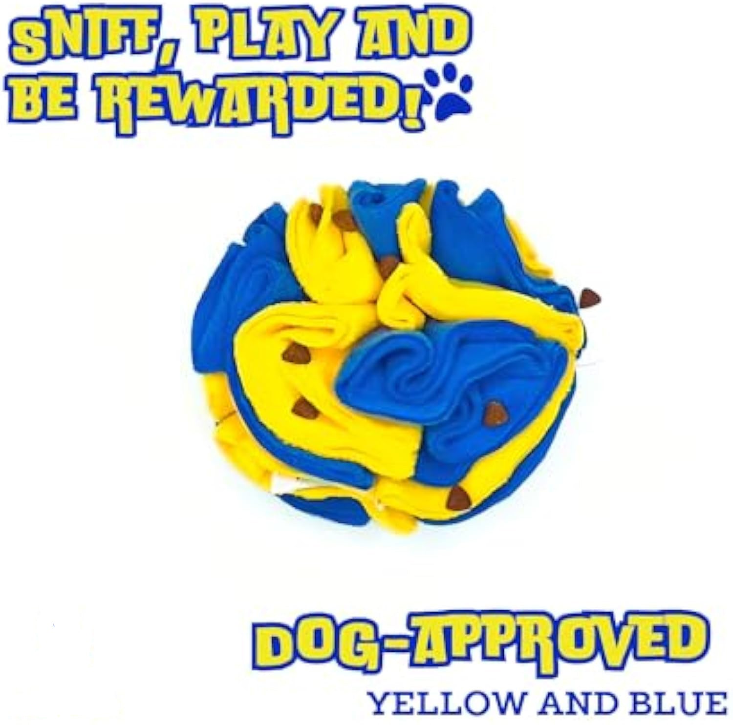 JMT-289226 Interactive Foraging Puzzle Ball for Dogs - Engaging Enrichment Toy in Vibrant Yellow and Blue for Visual Stimulation and Snuffle Activities