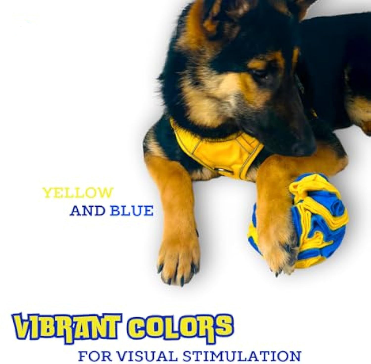 JMT-289226 Interactive Foraging Puzzle Ball for Dogs - Engaging Enrichment Toy in Vibrant Yellow and Blue for Visual Stimulation and Snuffle Activities