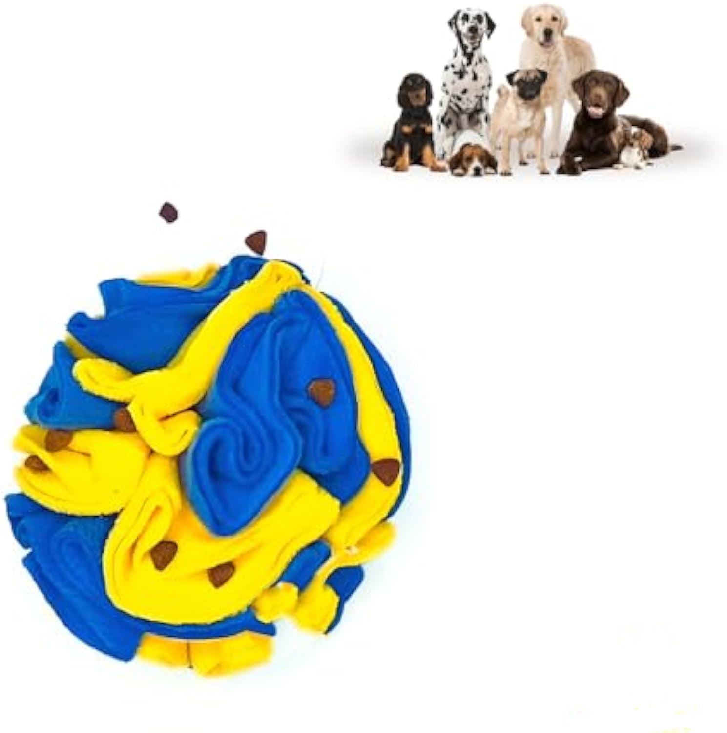 JMT-289226 Interactive Foraging Puzzle Ball for Dogs - Engaging Enrichment Toy in Vibrant Yellow and Blue for Visual Stimulation and Snuffle Activities