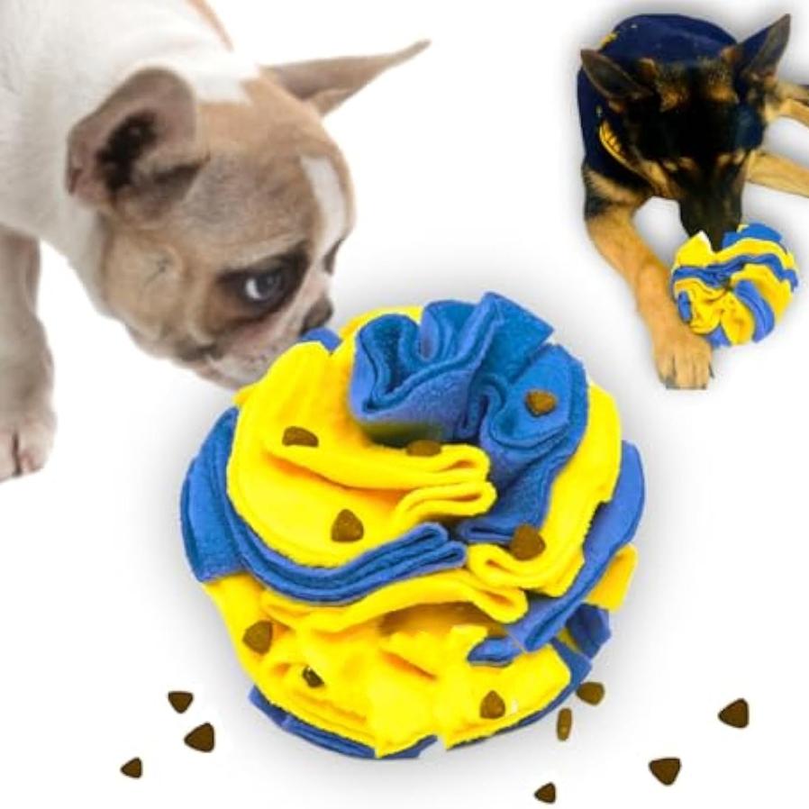 JMT-289226 Interactive Foraging Puzzle Ball for Dogs - Engaging Enrichment Toy in Vibrant Yellow and Blue for Visual Stimulation and Snuffle Activities