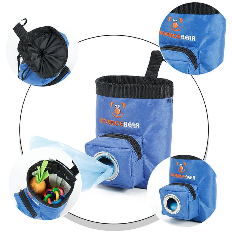 JMT-289418 Pet Training Feeding Bag - Durable Oxford Cloth Snack Pocket in Brown and Blue, 15x9.5x10.5cm
