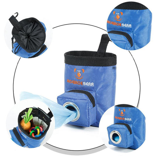 JMT-289418 Pet Training Feeding Bag - Durable Oxford Cloth Snack Pocket in Brown and Blue, 15x9.5x10.5cm
