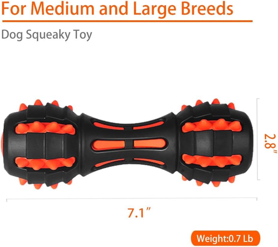 JMT-290378 Durable Dumbbell Dog Chew Toy for Medium to Large Breeds - Indestructible Squeaky Rubber for Aggressive Chewers