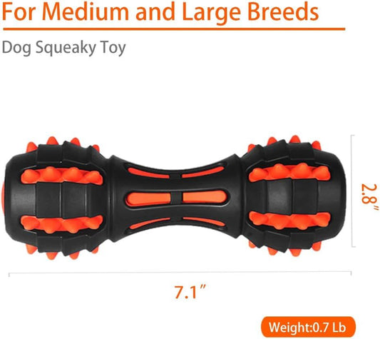 JMT-290378 Durable Dumbbell Dog Chew Toy for Medium to Large Breeds - Indestructible Squeaky Rubber for Aggressive Chewers